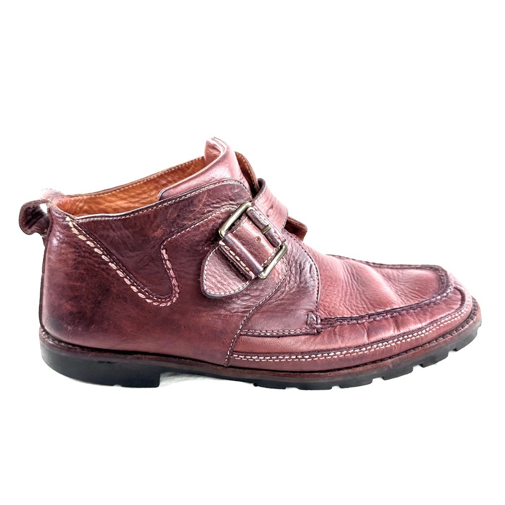 Cole Haan Men Size 9.5 Brown Textured Leather Ankle Boot Shoe Bronze Buckle